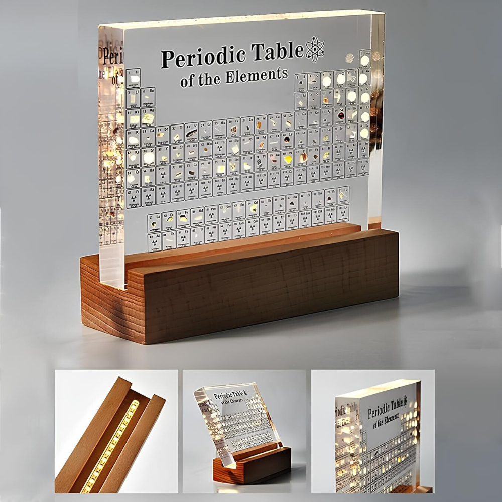 Illuminated Chemistry Display with 83 Authentic Element Specimens | Educational Desk Decor Acrylic Periodic Table Light for Science Lovers