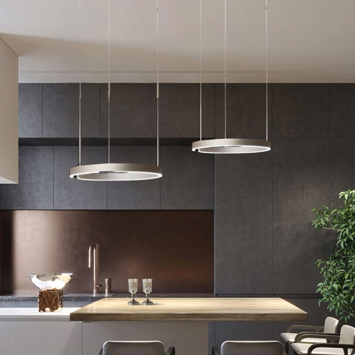 Plafonnier LED circulaire à anneau en aluminium de 20 po, hauteur réglable pour îlot de cuisine, salle à manger et hall d'entrée, luminaire suspendu moderne en forme de halo, économe en énergie