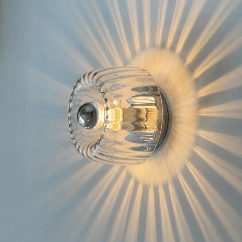 Fluted Glass Sconce E14 Socket Clear Shade Metal Frame Bedside Hallway Uplight Modern Minimalist Ambient Fixture for Bedroom Entry Living Sp