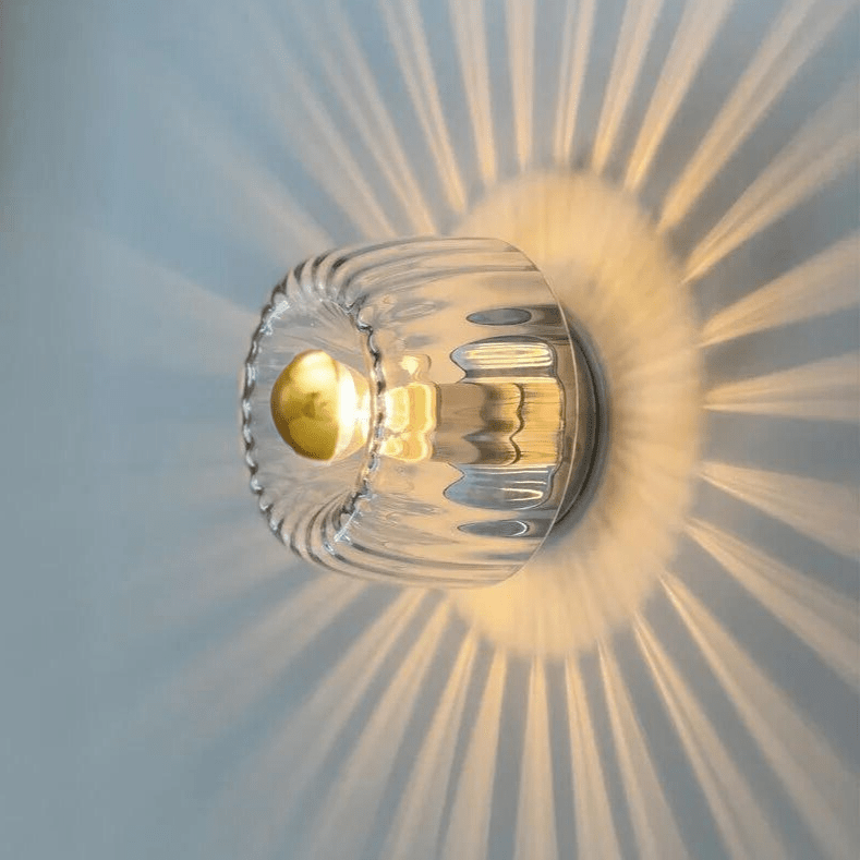 Fluted Glass Sconce E14 Socket Clear Shade Metal Frame Bedside Hallway Uplight Modern Minimalist Ambient Fixture for Bedroom Entry Living Sp