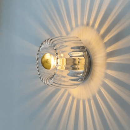 Fluted Glass Sconce E14 Socket Clear Shade Metal Frame Bedside Hallway Uplight Modern Minimalist Ambient Fixture for Bedroom Entry Living Sp