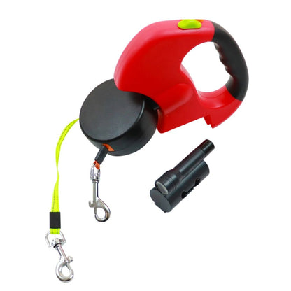 Laisse rétractable double pour deux chiens avec lampe de poche intégrée et distributeur de sacs à déjections