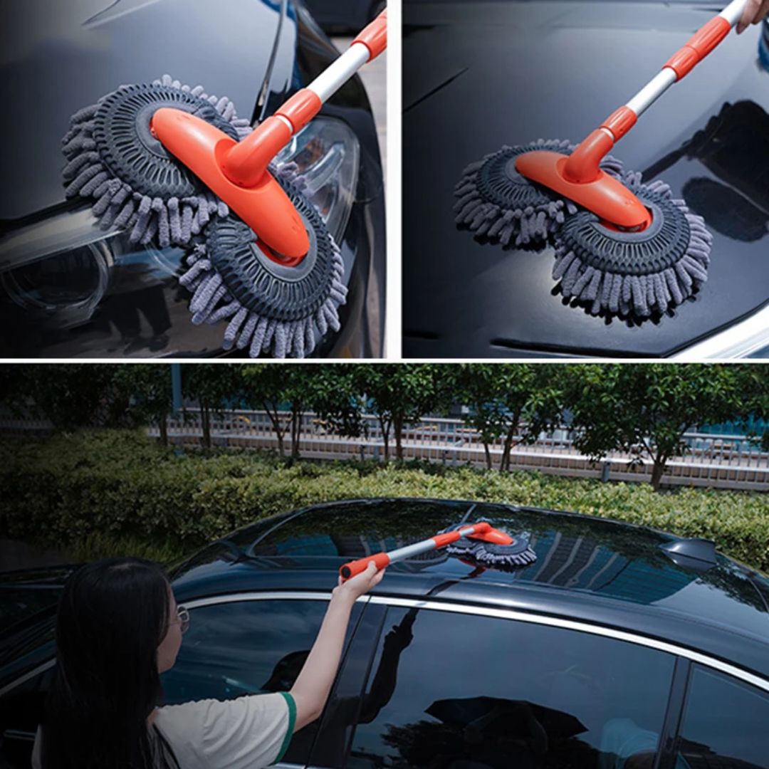 Extendable Car Wash Brush with Telescopic Handle & 360° Rotating Head for Vehicles, RVs, Windows & More