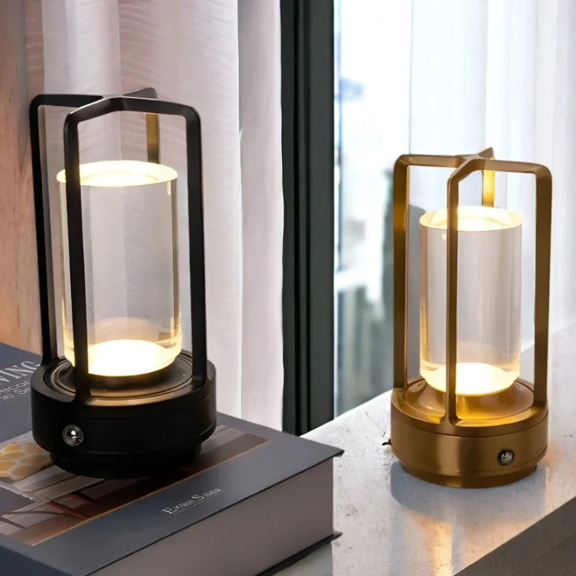 Rechargeable LED Table Lamp with Touch Control – Dimmable Crystal Cylinder Light for Living Room & Bedroom