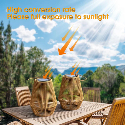 Woven Solar Garden Lantern Outdoor Waterproof LED Light for Patio Yard Pathway Decor Rattan Style