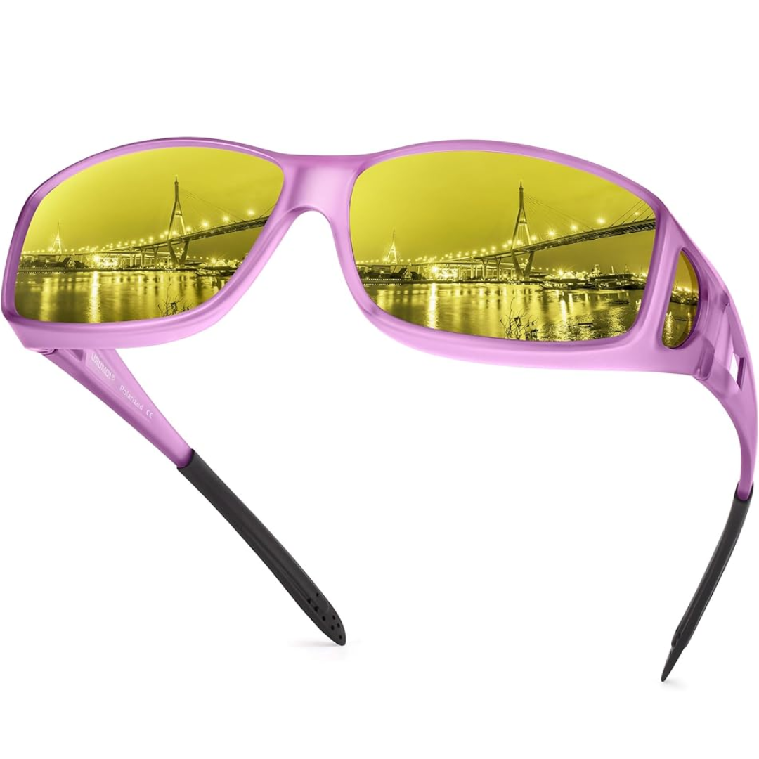Yellow-Tinted Driving Eyewear for Reduced Headlight Glare at Night & Dusk | Polarized Lenses for Improved Road Visibility | Featherweight