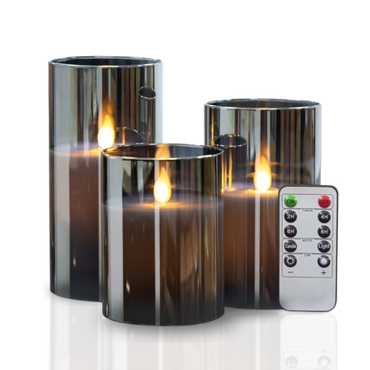 Remote-Controlled Flameless LED Candles with Smoke Glass Housing for Living Rooms, Bedrooms & Dining Spaces