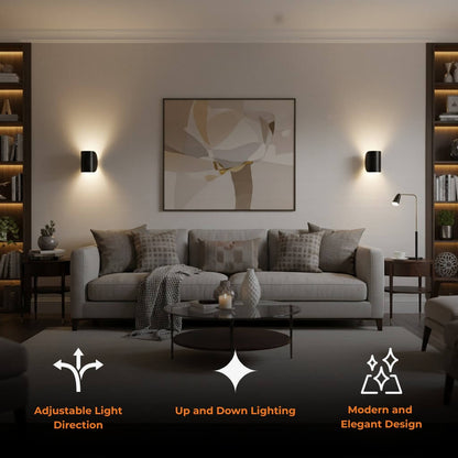 Adjustable Bidirectional Sconce 6.5 Inch Aluminum Light Fixture Black White for Entryway Bedroom Living Room Rotatable G4 LED Mount