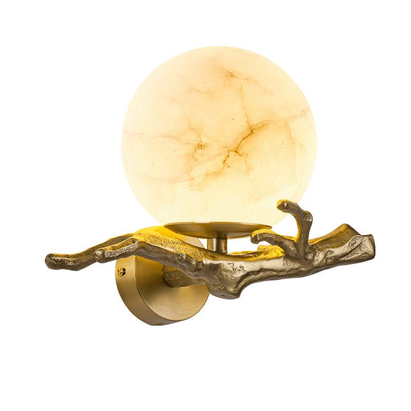 Marble & Brass Wall Sconce LED Light Fixture for Bedroom, Living Room, Hallway – Modern Minimalist Indoor Lighting