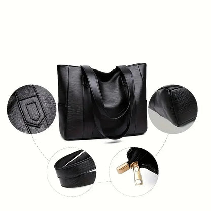 Classic PU Leather Handbag with Zip Closure & Multiple Pockets for Women – Daily Carryall with Comfortable Straps
