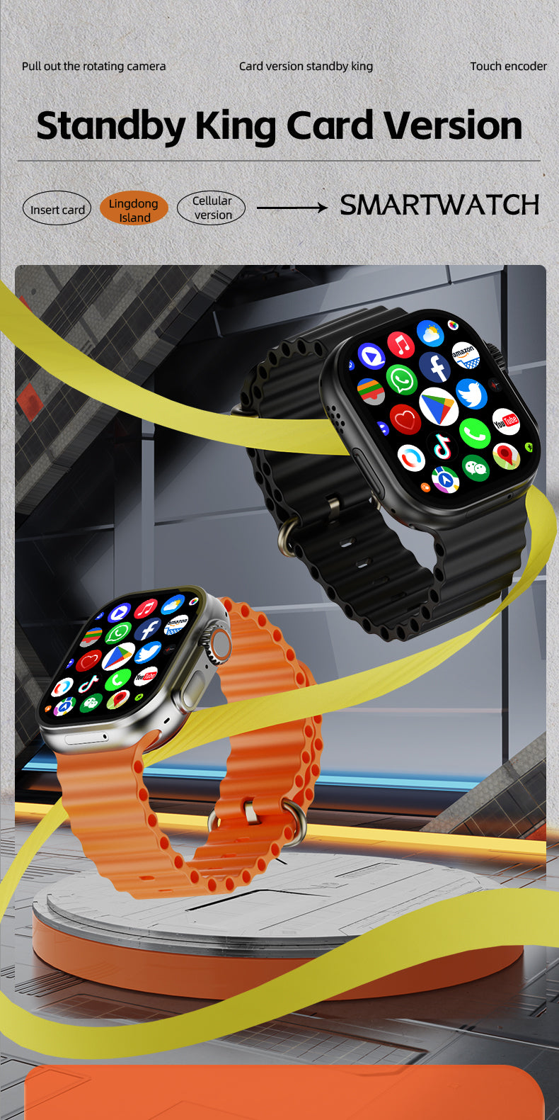 Montre connectée | Écran tactile 4G LTE avec caméra rotative et longue autonomie | Tracker de fitness polyvalent pour les activités quotidiennes