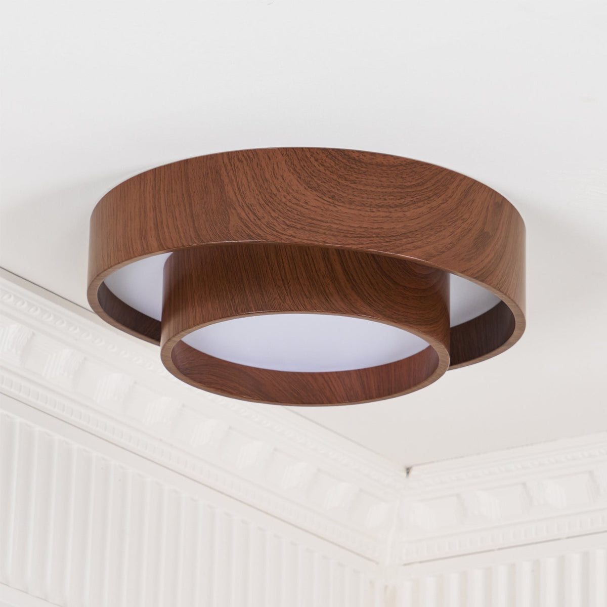 Round Flush Mount LED Ceiling Light Fixture Wood Grain Metal 16 in Diameter for Bedroom Living Room Kitchen Office Low Profile Modern Overhe