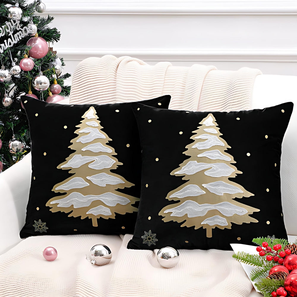 Velora Cushion Cover - Velvet, Embroidered Christmas Tree Design