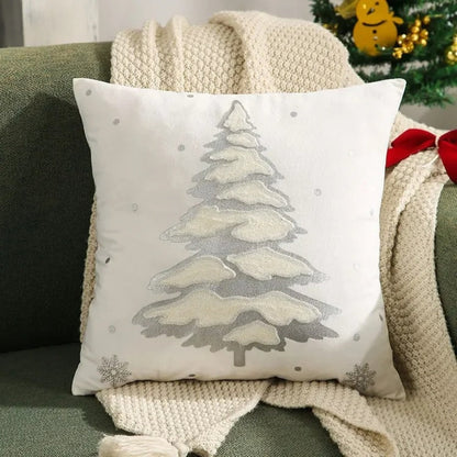 Velora Cushion Cover - Velvet, Embroidered Christmas Tree Design