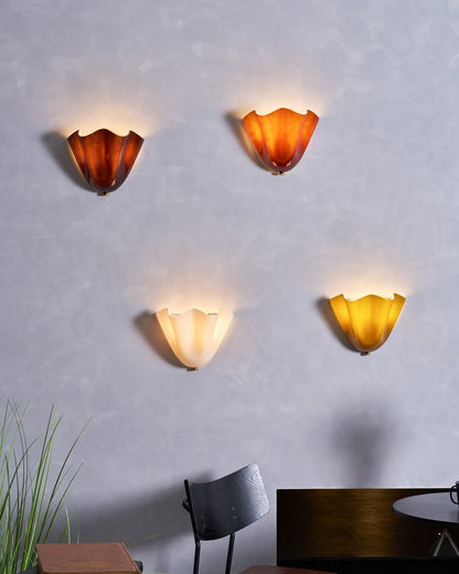 Indoor Sconce with Sculptural Glass Shade in Warm Tones – Metal Frame LED-Compatible – Wall-Mounted Accent for Bedrooms Hallways Living Spac