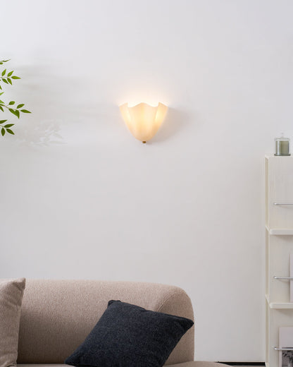 Indoor Sconce with Sculptural Glass Shade in Warm Tones – Metal Frame LED-Compatible – Wall-Mounted Accent for Bedrooms Hallways Living Spac