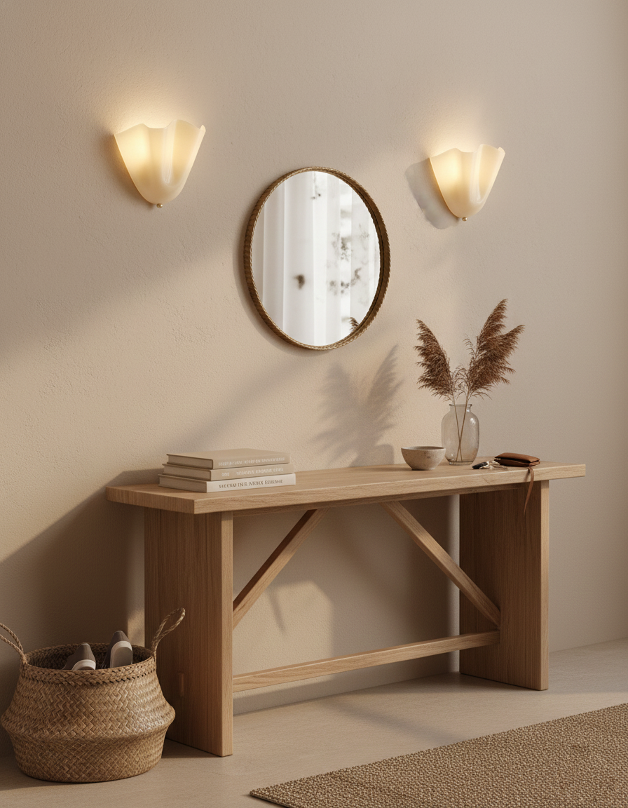 Hand-Blown Glass Wall Sconce 11 in Wide Petal Shade Lighting Fixture Bedroom Hallway Ambient Light E26 Base 110-120V Dual Bulb Decorative Mo