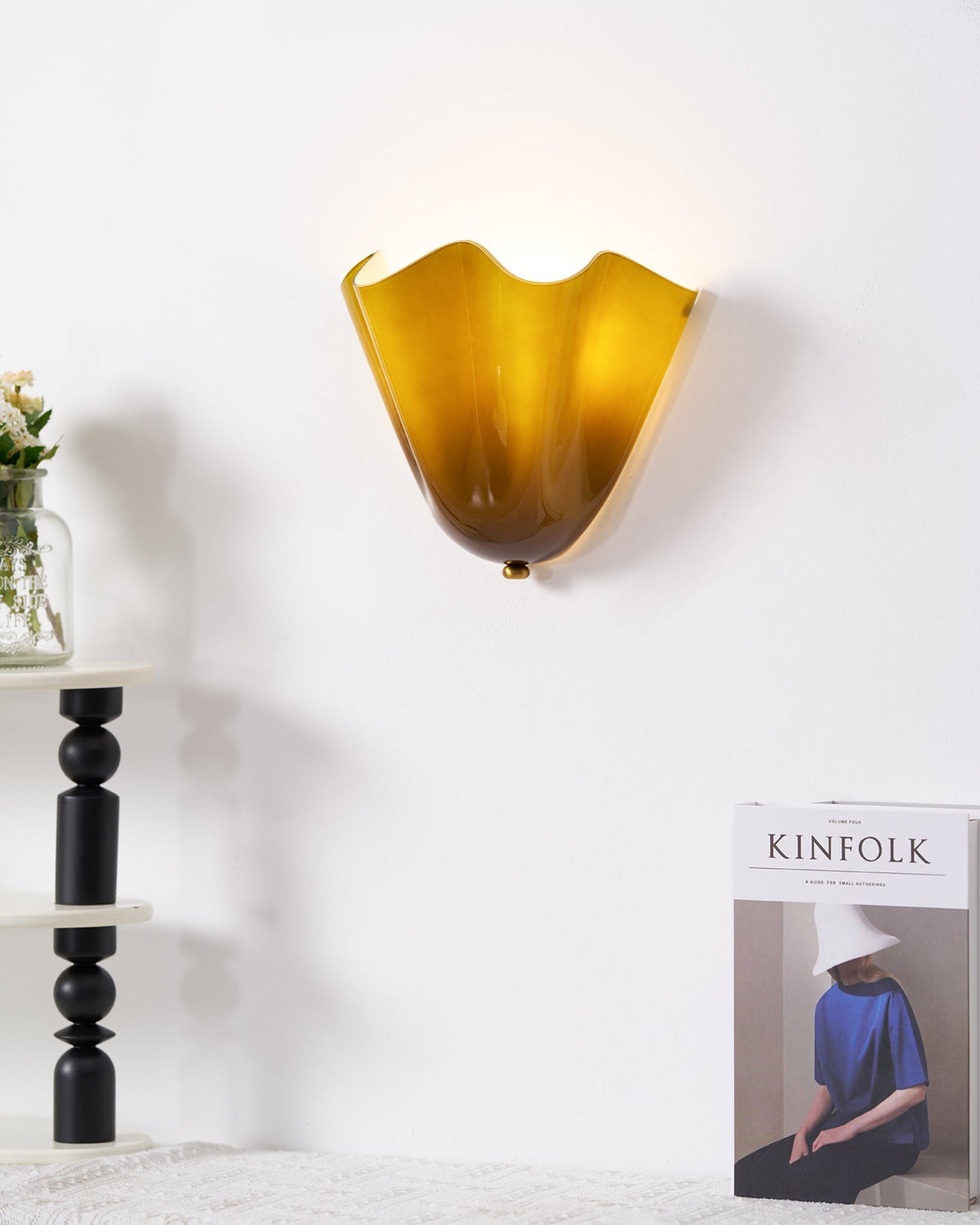 Indoor Sconce with Sculptural Glass Shade in Warm Tones – Metal Frame LED-Compatible – Wall-Mounted Accent for Bedrooms Hallways Living Spac