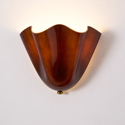 Hand-Blown Glass Wall Sconce 11 in Wide Petal Shade Lighting Fixture Bedroom Hallway Ambient Light E26 Base 110-120V Dual Bulb Decorative Mo