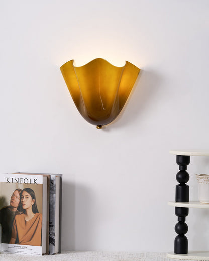 Indoor Sconce with Sculptural Glass Shade in Warm Tones – Metal Frame LED-Compatible – Wall-Mounted Accent for Bedrooms Hallways Living Spac