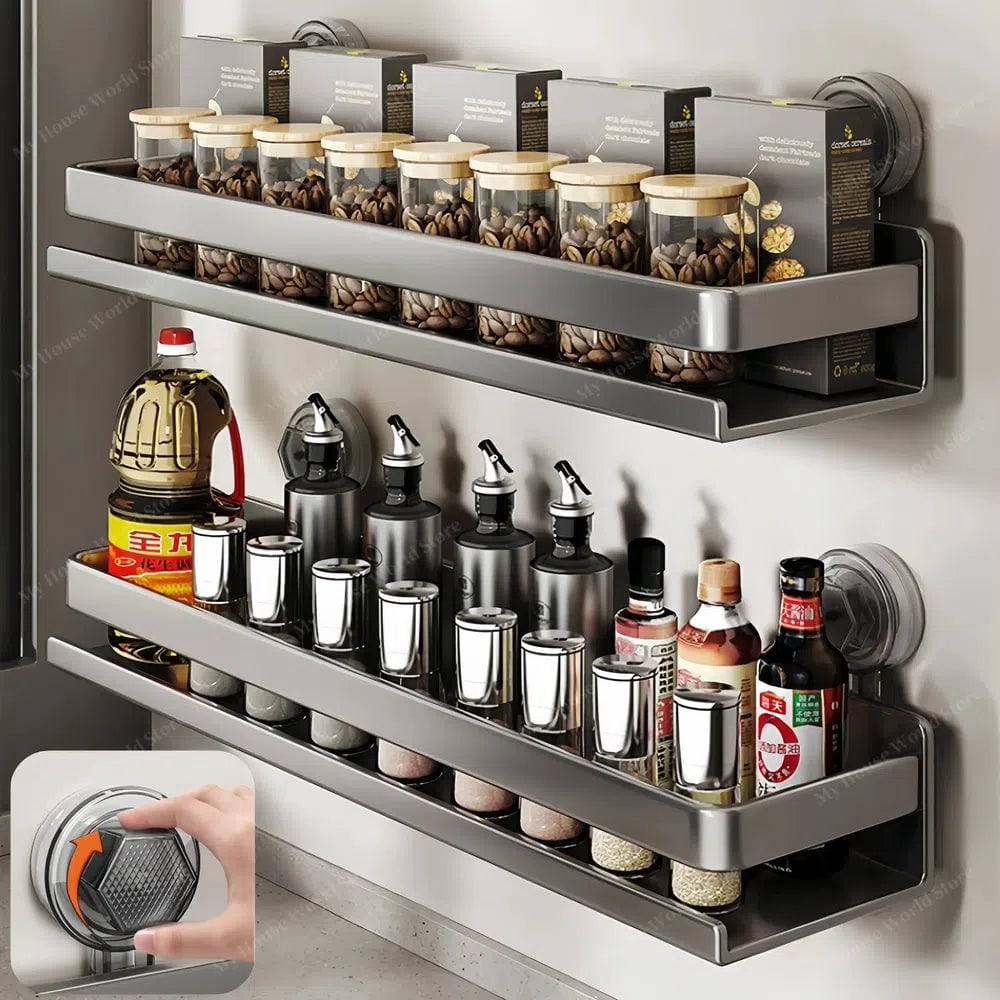 Vera | Wall Spice Rack Organizer with Suction Cups & Adjustable Design | Space-Saving Solution for Easy Kitchen Access