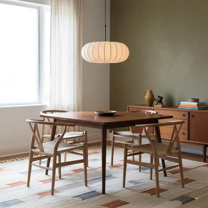 Fabric Drum Shade Hanging Lamp 20-Inch Diameter Height-Adjustable Drop Light for Dining Table Kitchen Counter Island White Black Finish Mode