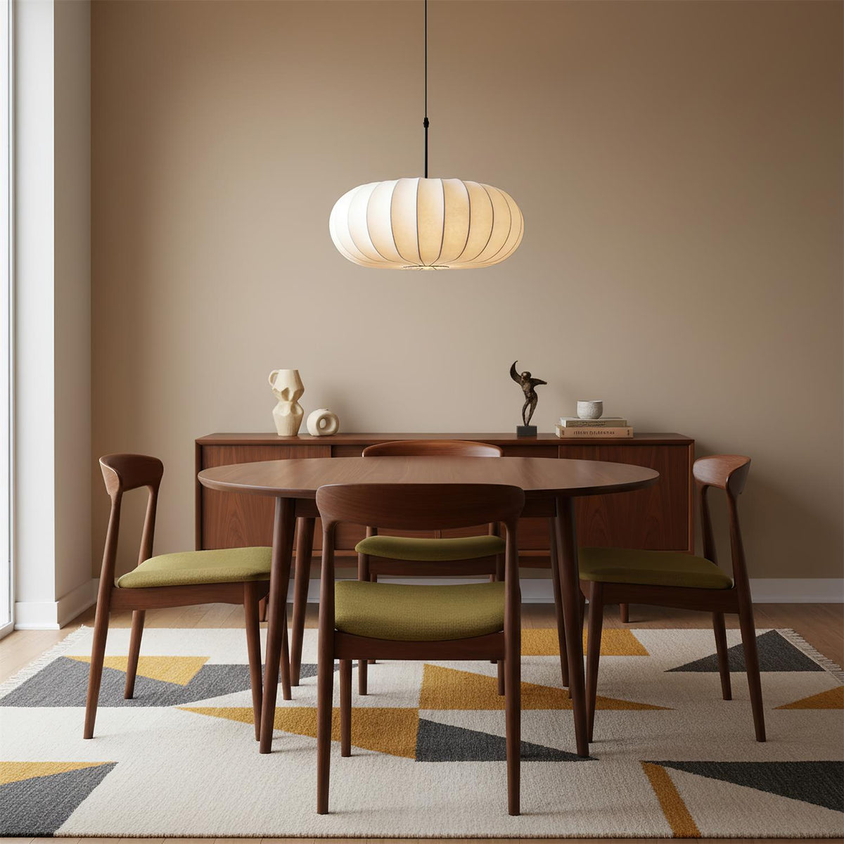 Fabric Drum Shade Hanging Lamp 20-Inch Diameter Height-Adjustable Drop Light for Dining Table Kitchen Counter Island White Black Finish Mode