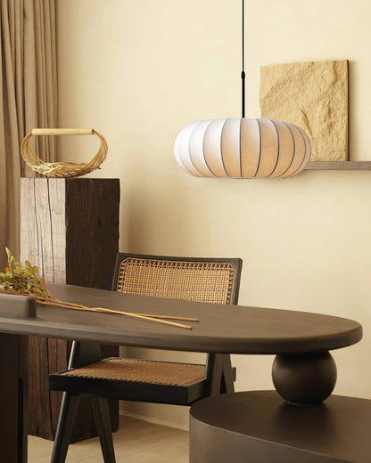 Hanging Ceiling Light with Cloth Shade for Dining Room & Kitchen – Adjustable Height, E26 Socket, Dimmable – 12 in White Fixture for Modern