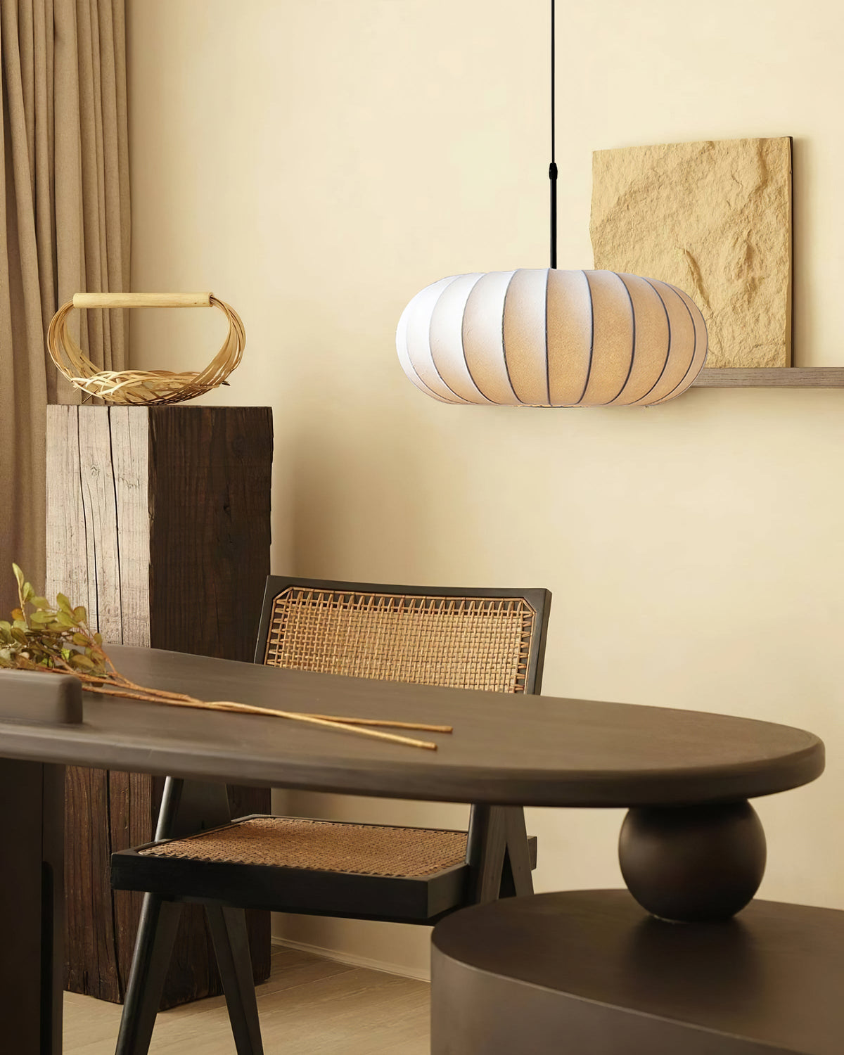 Fabric Drum Shade Hanging Lamp 20-Inch Diameter Height-Adjustable Drop Light for Dining Table Kitchen Counter Island White Black Finish Mode