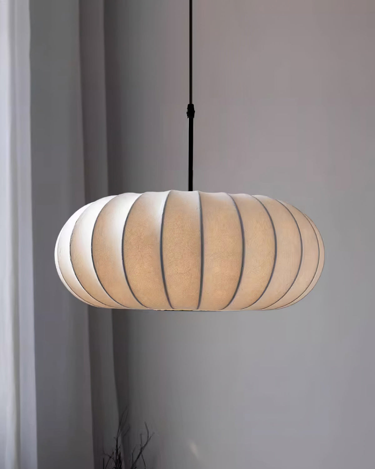 Hanging Ceiling Light with Cloth Shade for Dining Room & Kitchen – Adjustable Height, E26 Socket, Dimmable – 12 in White Fixture for Modern