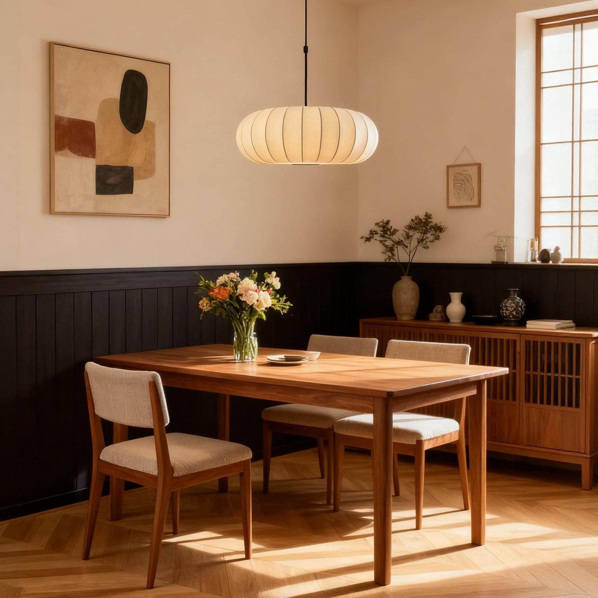 Suspension en soie à forme organique pour salles à manger et salons – Compatible LED à intensité variable, disponible en tailles 12, 16 ou 20 pouces