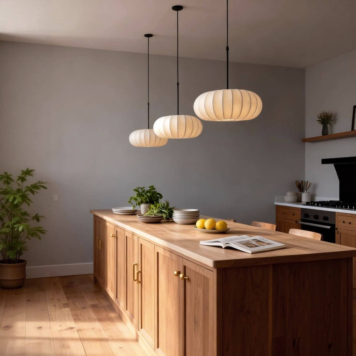 Suspension en soie à forme organique pour salles à manger et salons – Compatible LED à intensité variable, disponible en tailles 12, 16 ou 20 pouces