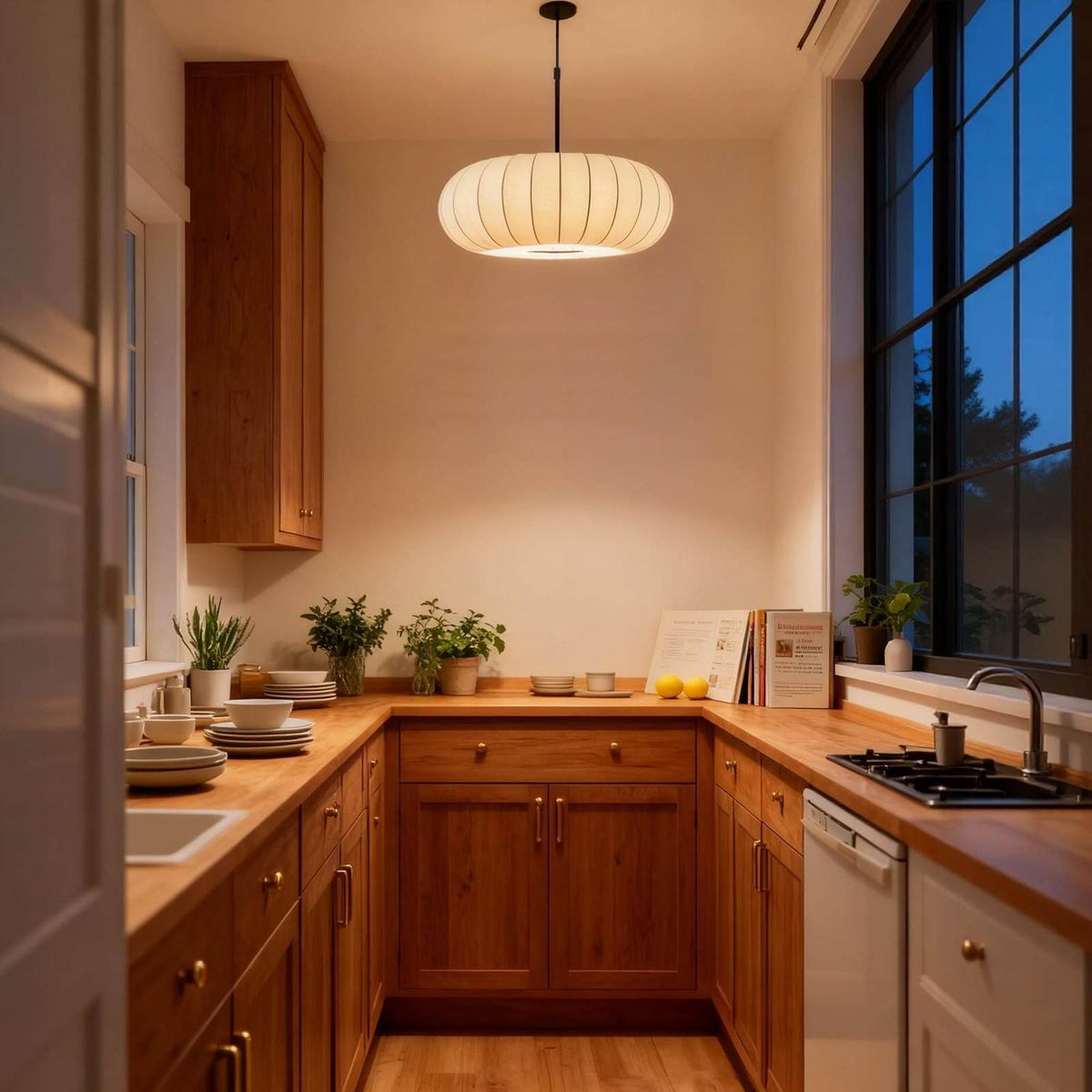 Suspension en soie à forme organique pour salles à manger et salons – Compatible LED à intensité variable, disponible en tailles 12, 16 ou 20 pouces