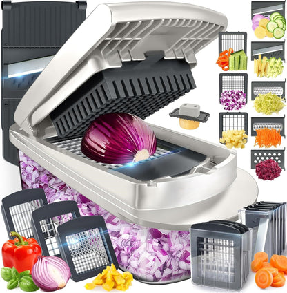 Vegetable Slicer, Vegetable Chopper with Container, Food Chopper, Kitchen Gadget with Fries Cutter and Egg Slicer