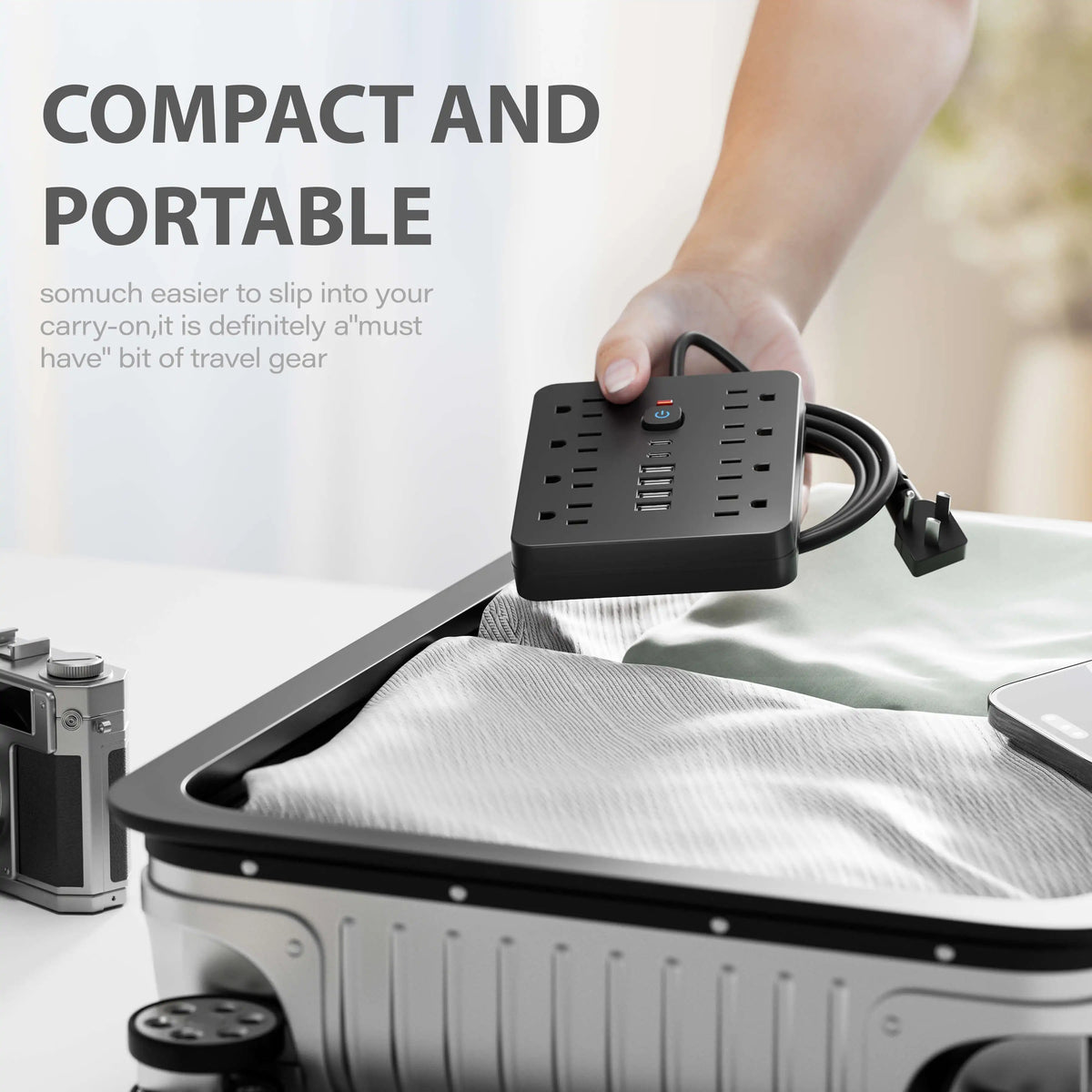 Versatile Power Hub | Surge Protector Power Strip with 8 AC Outlets & 4 USB Ports | Compact Charging Solution for Home and Office