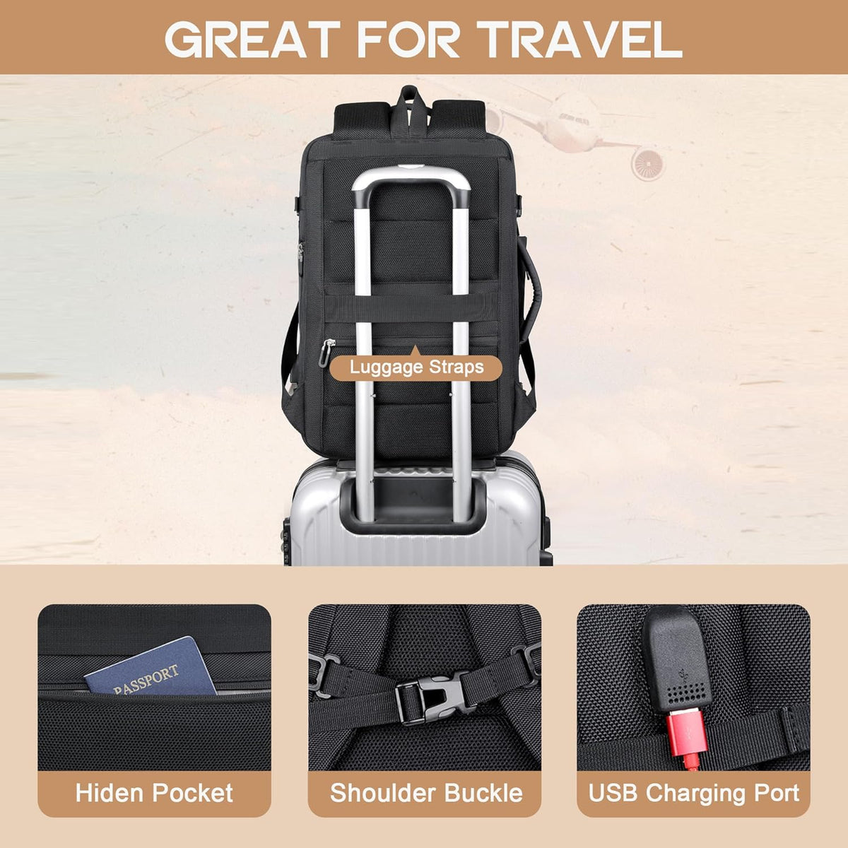 Versatile Travel Backpack | 40L Expandable Waterproof Design with USB Port | 17 Laptop Sleeve for Secure Storage