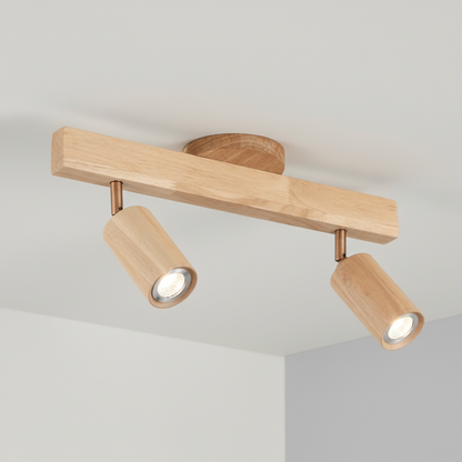 Adjustable Track Light with Wood Finish GU10 Socket Swivel Directional Spotlights for Kitchen Living Room Bedroom Home Accent Task Lighting