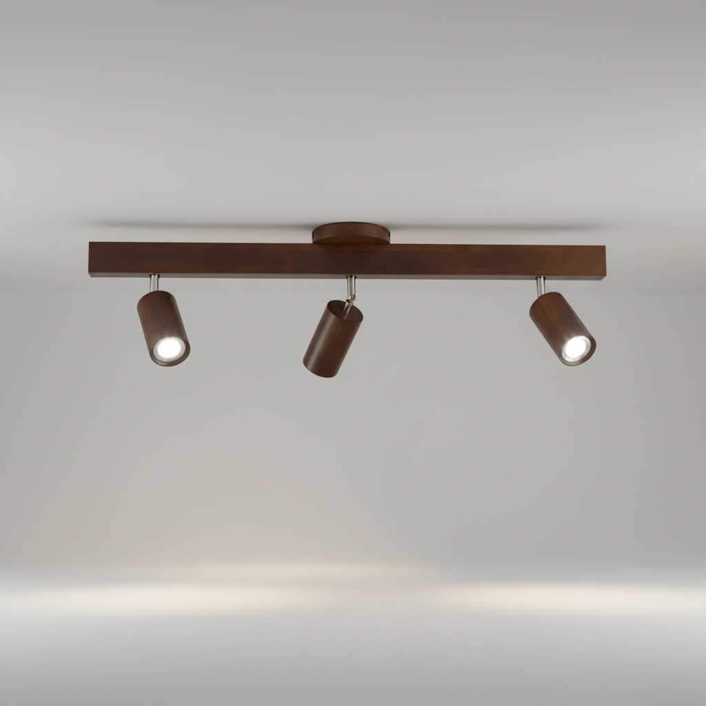 Adjustable Track Light with Wood Finish GU10 Socket Swivel Directional Spotlights for Kitchen Living Room Bedroom Home Accent Task Lighting