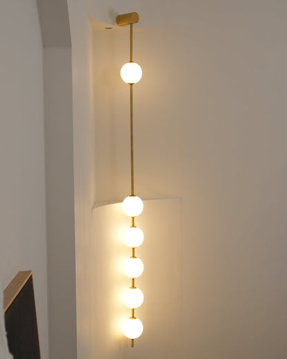 Vertical Multi-Globe LED Wall Sconce Brass Finish Adjustable Height Indoor Hallway Staircase Entry Lighting Modern Metal Glass Fixture 3-6 L