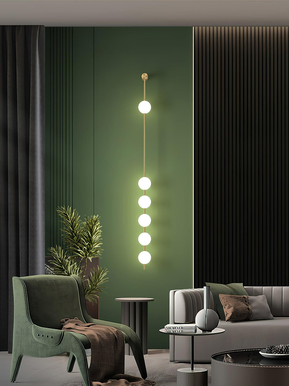 Vertical Multi-Globe LED Wall Sconce Brass Finish Adjustable Height Indoor Hallway Staircase Entry Lighting Modern Metal Glass Fixture 3-6 L