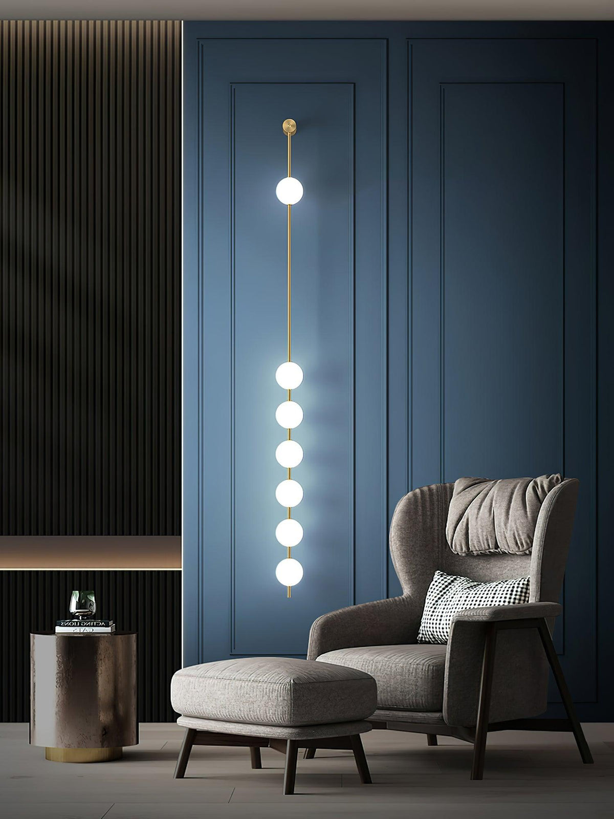 Vertical Multi-Globe LED Wall Sconce Brass Finish Adjustable Height Indoor Hallway Staircase Entry Lighting Modern Metal Glass Fixture 3-6 L