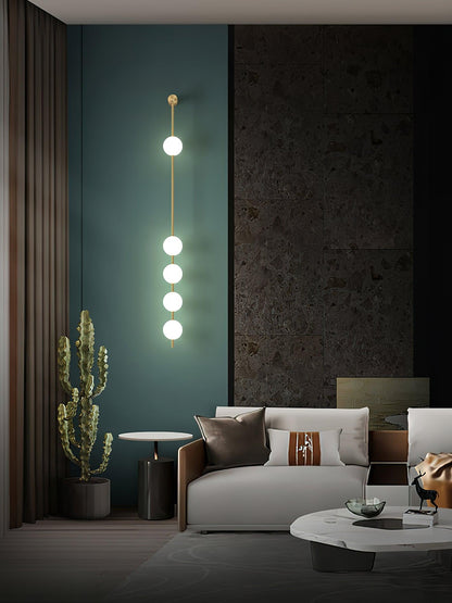 Vertical Multi-Globe LED Wall Sconce Brass Finish Adjustable Height Indoor Hallway Staircase Entry Lighting Modern Metal Glass Fixture 3-6 L