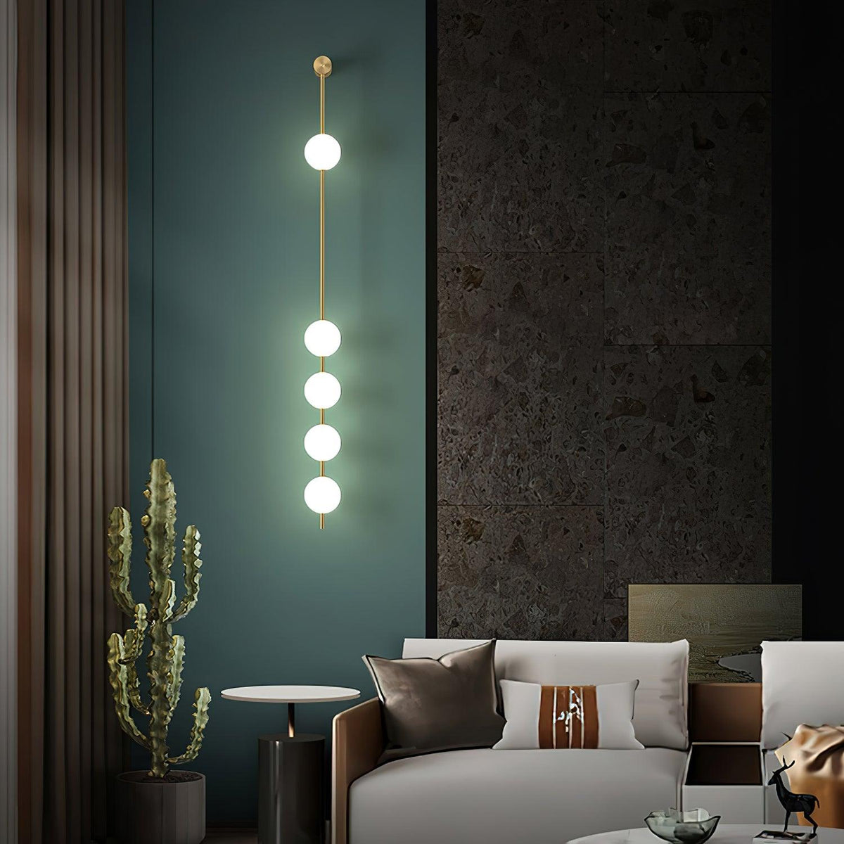 Vertical Multi-Globe LED Wall Sconce Brass Finish Adjustable Height Indoor Hallway Staircase Entry Lighting Modern Metal Glass Fixture 3-6 L