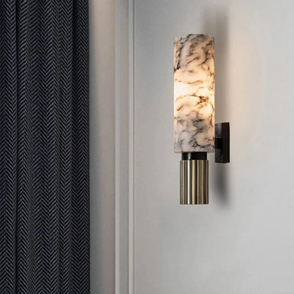 Vertical Cylinder Wall Sconce Light in Real Marble – Elegant Wall Lamp for Ambient Home Lighting