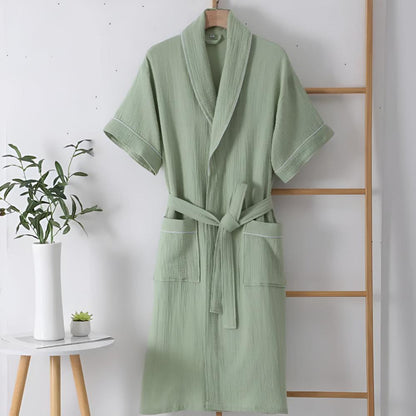 Vessina Bathrobe - 100% Cotton Double Muslin, Short Sleeves, Relaxed Fit