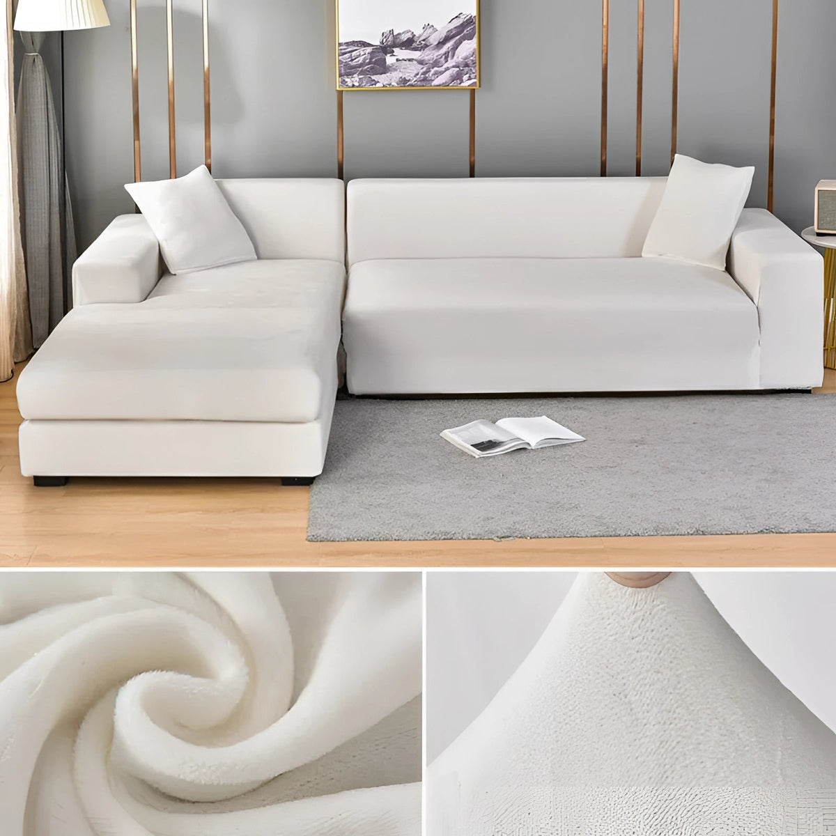 Ortekor Vexa | Housse de canapé d'angle en velours moderne avec tissu extensible | Protection élégante pour votre mobilier