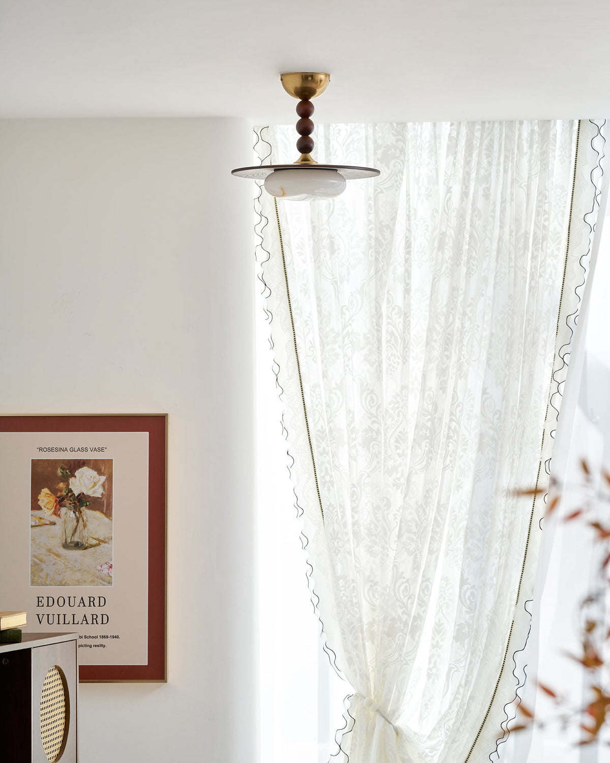 Wood and Alabaster Flush-Mount LED Ceiling Light 14 in Diameter, 36W 3000K for Kitchen Dining Room Bedroom