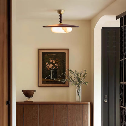 Wood and Alabaster Flush-Mount LED Ceiling Light 14 in Diameter, 36W 3000K for Kitchen Dining Room Bedroom