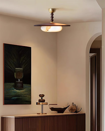 Wood and Alabaster Flush-Mount LED Ceiling Light 14 in Diameter, 36W 3000K for Kitchen Dining Room Bedroom