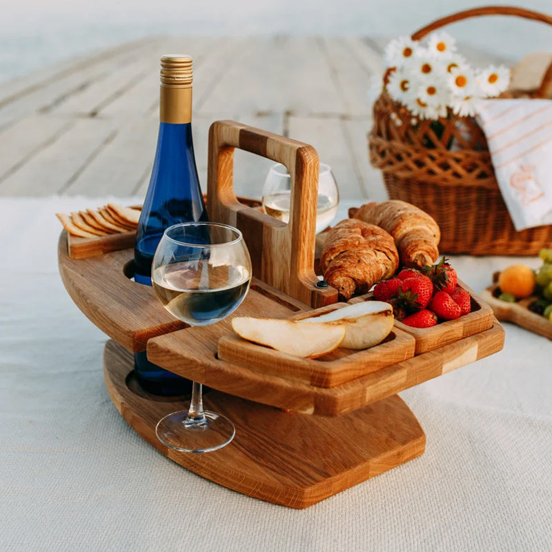 Portable Wooden Picnic Table for Outdoor Wine Gatherings